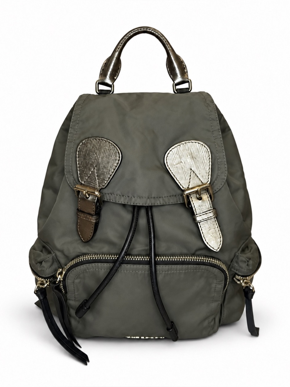 Burberry Dark Gray Nylon Leather Trim Rucksack Backpack Style 4059487 COA